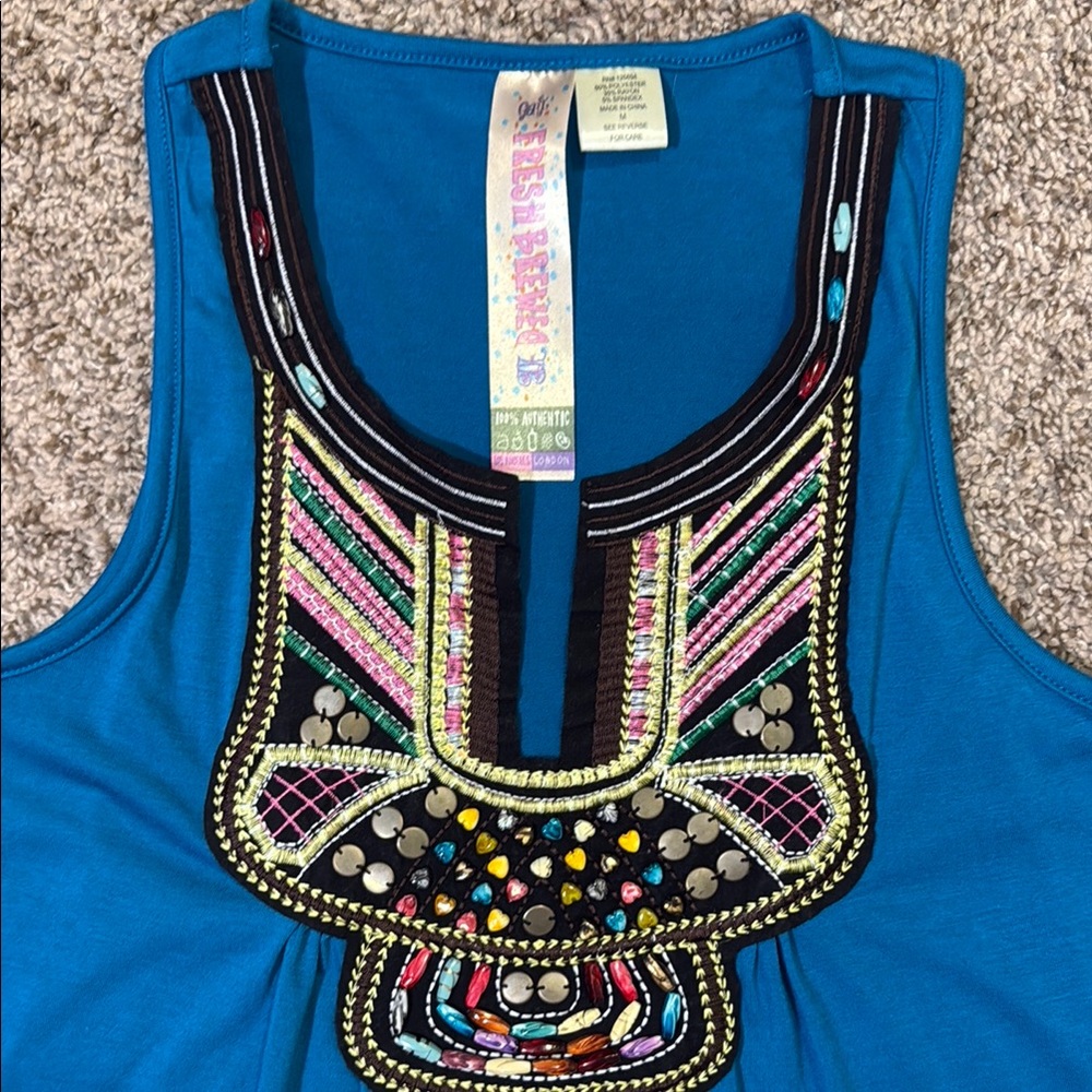 Fresh Brewed Blue Embellished Pleated Tank Top - Picture 2 of 9